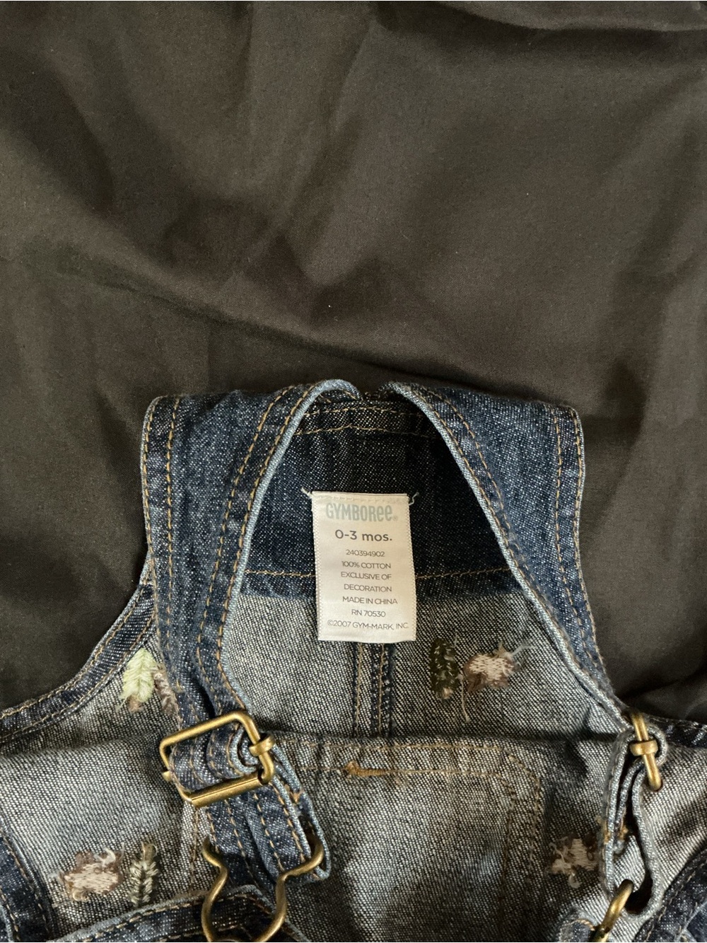 Children's Dark Blue Denim Short Overalls with Forest Embroidery - Picture 11 of 12